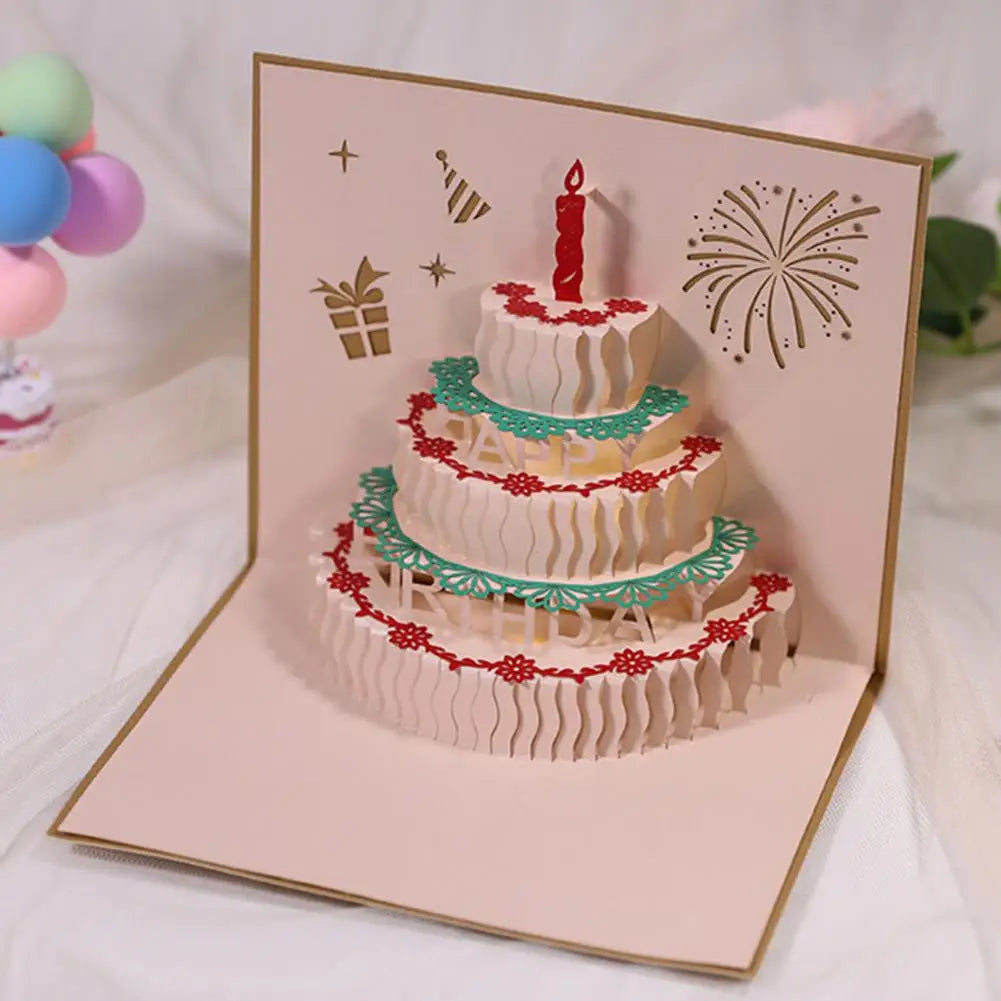 Beautiful Paper Art Greeting Card Portable Happy Birthday Card Foldable Festival Greeting Card Postcard for Friends